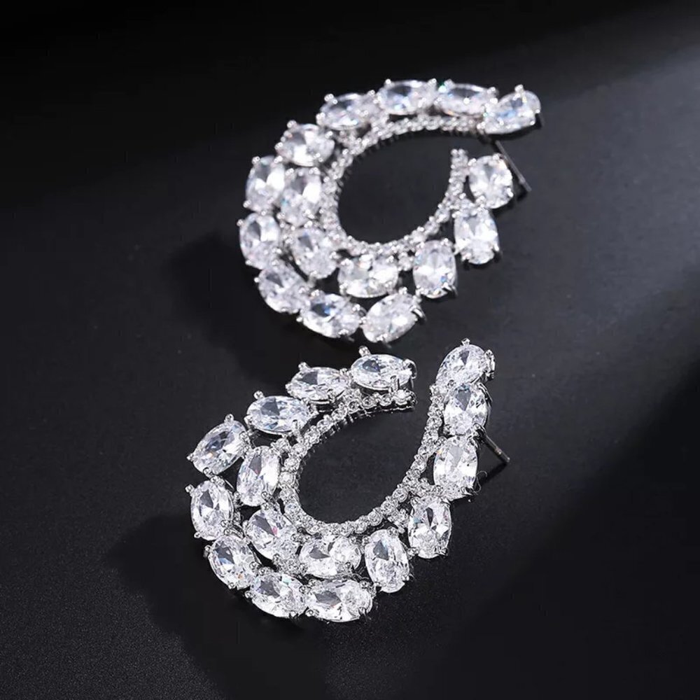 925 Silver Plated Big Oval Cut CZ Stone Earrings for Women, MLNN1076 - Picture 3 of 4